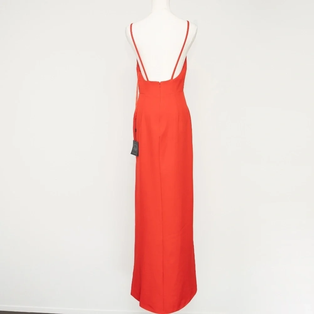 Ieena Mac‎ Duggal Red Thin Strap Cutout V-Neck High Slit Gown Dress 27434